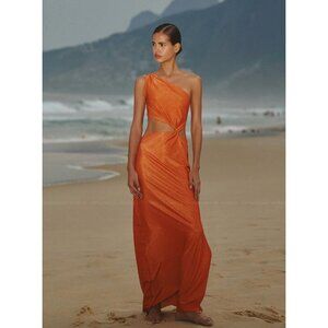 Baobab Luana Cut Out Maxi Dress Durazno Orange Womens Size Large